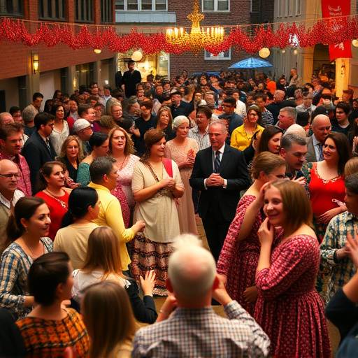 Crowd enjoying a Maslenitsa celebration with folk music and dance in Chicago, organized by Firebird Celebrations.
